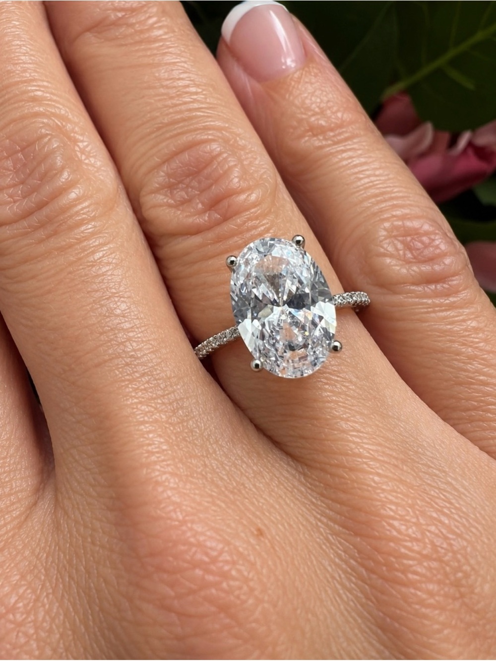 Oval-Cut Cubic Zirconia Pavé Solitaire Ring 3 Carats